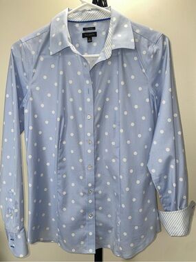 Talbots Light Blue and White Polka Dot Button-Front Shirt